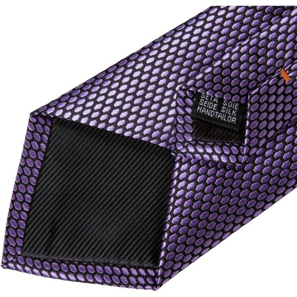 🆕Men Purple Plaid Silk Checkered Necktie Pocket Square Cufflinks Tie Clip Set - Picture 7 of 8